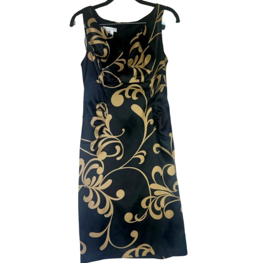 London Times. Gold, Black dress, size 6, classy, Polyester, Spandex